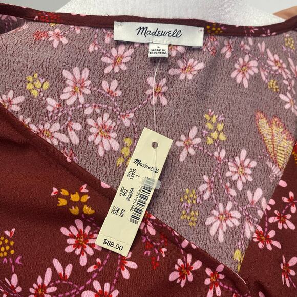 MADEWELL Butterfly Floral Wrap Blouse Ruffle Sleeve Burgundy Fairy Y2K Sz 2 NWT - Picture 4 of 12